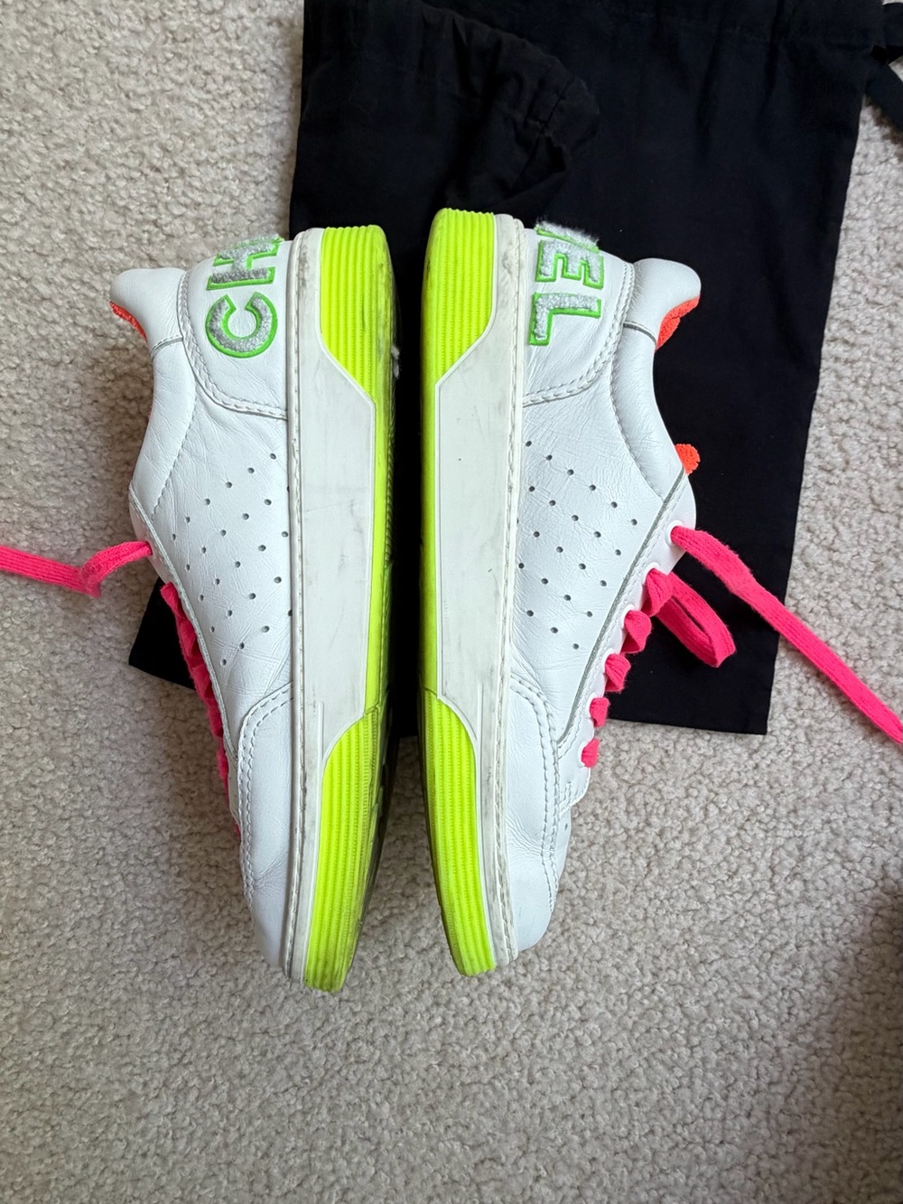 Chanel White and Neon Sneakers - Picture 2 of 7